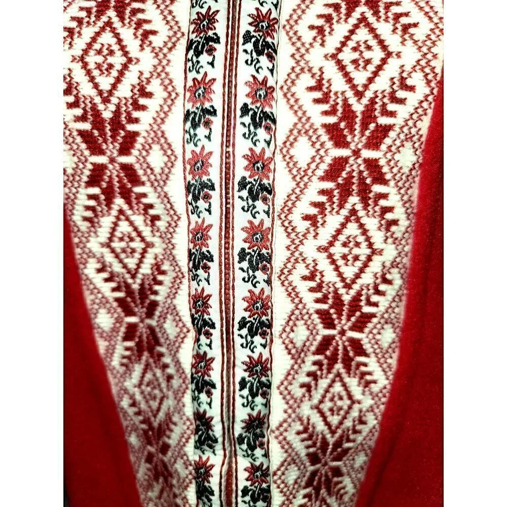 LL Bean Red Fair Isle Fleece Sweater Vest - Size Small